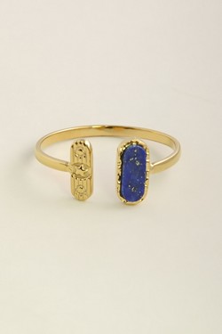 AL0949R-Bague ajustable dorée en acier inoxydable et pierre naturelle-BLEU FONCÉ