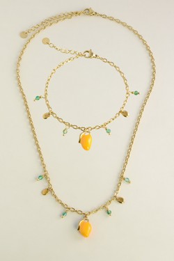 A0920B-N-Parure collier et bracelet en acier inoxydable avec breloque mangue-JAUNE