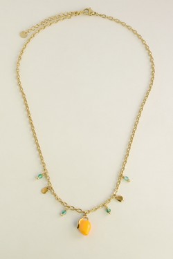 A0920B-N-Parure collier et bracelet en acier inoxydable avec breloque mangue-JAUNE