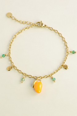 A0920B-Bracelet doré en acier inoxydable avec breloque mangue-JAUNE