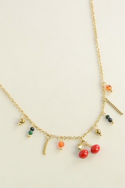 A0921N-Collier doré en acier inoxydable avec breloque cerise-ROUGE