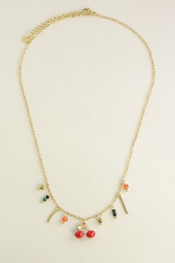 A0921N-Collier doré en acier inoxydable avec breloque cerise-ROUGE