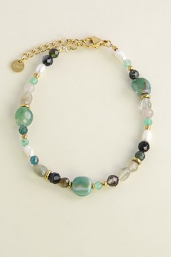 A0906B-N Parure collier et bracelet dorés en acier inoxydable avec pierres naturelles et perles d’eau douce-VERT
