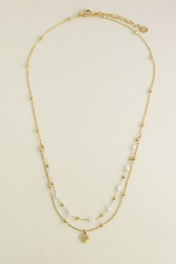 A0891N-Collier doré en acier inoxydable avec pierres naturelles et pendentif cœur-BLEU FONCÉ