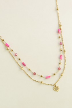 A0891N-Collier doré en acier inoxydable avec pierres naturelles et pendentif cœur-BLEU FONCÉ