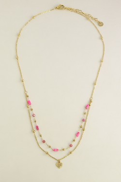 A0891N-Collier doré en acier inoxydable avec pierres naturelles et pendentif cœur-BLEU FONCÉ