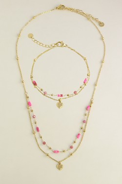 A0891N-Collier doré en acier inoxydable avec pierres naturelles et pendentif cœur-BLEU FONCÉ