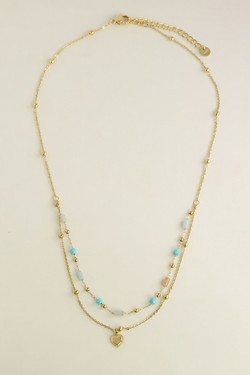 A0891N-Collier doré en acier inoxydable avec pierres naturelles et pendentif cœur-BLEU FONCÉ