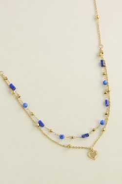 A0891N-Collier doré en acier inoxydable avec pierres naturelles et pendentif cœur-BLEU FONCÉ