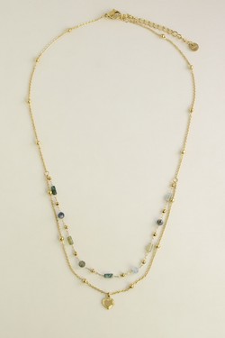 A0891N-Collier doré en acier inoxydable avec pierres naturelles et pendentif cœur-BLEU FONCÉ