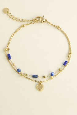 A0891B-N Parure collier et bracelet dorés en acier inoxydable avec pierres naturelles-BLEU FONCÉ