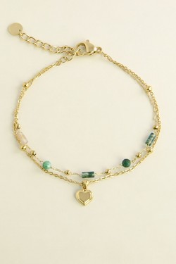 A0891B-N Parure collier et bracelet dorés en acier inoxydable avec pierres naturelles-BLEU FONCÉ