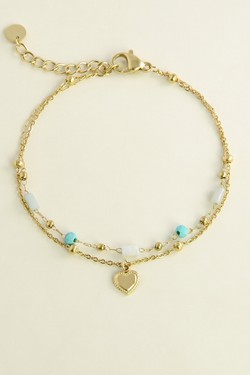A0891B-N Parure collier et bracelet dorés en acier inoxydable avec pierres naturelles-BLEU FONCÉ