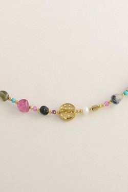 A0910N-Collier doré en acier inoxydable avec pierres naturelles-MULTICOULEUR
