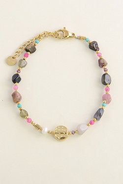 A0910B-Bracelet doré en acier inoxydable avec pierres naturelles-MULTICOULEUR