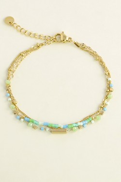 A0855B-Bracelet triple rangs doré en acier inoxydable avec perles rocailles et perles en pâte de verre-BLEU