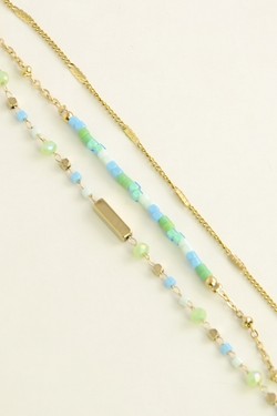 A0855B-Bracelet triple rangs doré en acier inoxydable avec perles rocailles et perles en pâte de verre-BLEU