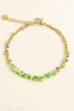 A0855B-Bracelet triple rangs doré en acier inoxydable avec perles rocailles et perles en pâte de verre-BLEU
