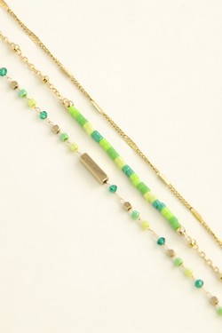 A0855B-Bracelet triple rangs doré en acier inoxydable avec perles rocailles et perles en pâte de verre-BLEU