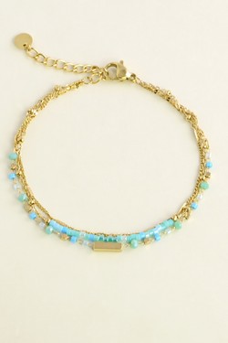 A0855B-Bracelet triple rangs doré en acier inoxydable avec perles rocailles et perles en pâte de verre-BLEU