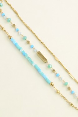 A0855B-Bracelet triple rangs doré en acier inoxydable avec perles rocailles et perles en pâte de verre-BLEU