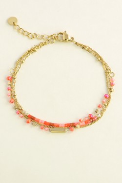A0855B-Bracelet triple rangs doré en acier inoxydable avec perles rocailles et perles en pâte de verre-BLEU