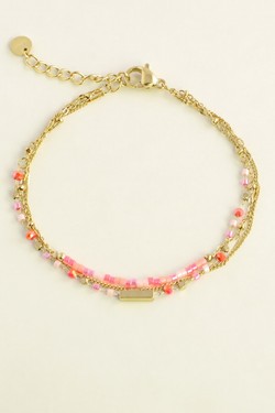 A0855B-Bracelet triple rangs doré en acier inoxydable avec perles rocailles et perles en pâte de verre-BLEU