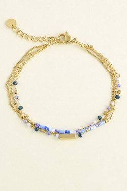 A0855B-Bracelet triple rangs doré en acier inoxydable avec perles rocailles et perles en pâte de verre-BLEU