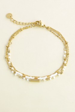 A0855B-Bracelet triple rangs doré en acier inoxydable avec perles rocailles et perles en pâte de verre-BLEU