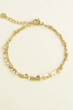 A0855B-Bracelet triple rangs doré en acier inoxydable avec perles rocailles et perles en pâte de verre-BLEU