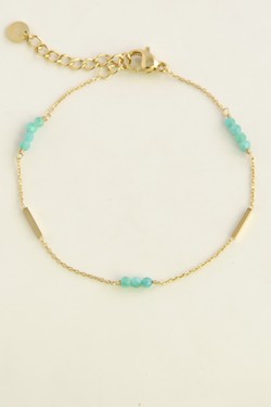 A0876B-Bracelet doré en acier inoxydable et pierres naturelles-BLEU FONCÉ