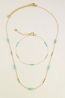 A0876B-Bracelet doré en acier inoxydable et pierres naturelles-BLEU FONCÉ