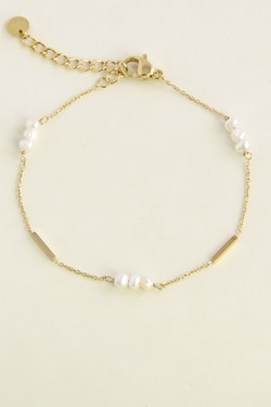 A0876B-10 Bracelet doré en acier inoxydable et perles d’eau douce-BLANC