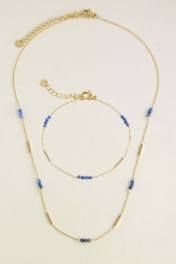 A0876N-Collier doré en acier inoxydable et pierres naturelles-TUQUOISE