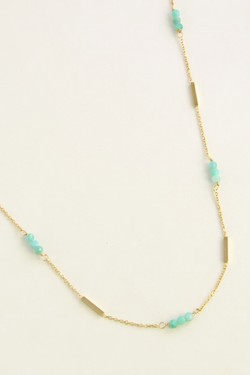 A0876N-Collier doré en acier inoxydable et pierres naturelles-TUQUOISE