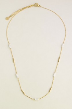 A0876N-Collier doré en acier inoxydable et pierres naturelles-TUQUOISE