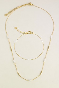 A0876N-Collier doré en acier inoxydable et pierres naturelles-TUQUOISE