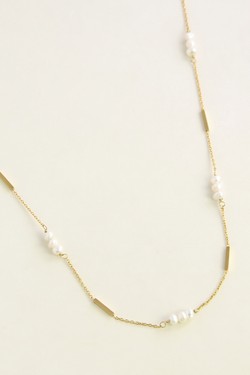 A0876B-N-10 Parure collier et bracelet dorés en acier inoxydable et perles d’eau douce-BLANC