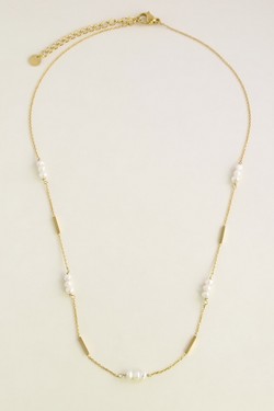 A0876B-N-10 Parure collier et bracelet dorés en acier inoxydable et perles d’eau douce-BLANC