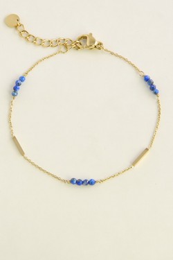 A0876B-N  Parure collier et bracelet dorés en acier inoxydable et pierres naturelles-BLEU FONCÉ