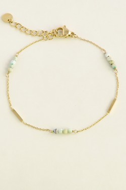A0876B-N  Parure collier et bracelet dorés en acier inoxydable et pierres naturelles-BLEU FONCÉ
