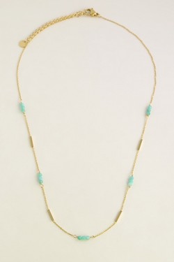 A0876B-N  Parure collier et bracelet dorés en acier inoxydable et pierres naturelles-BLEU FONCÉ