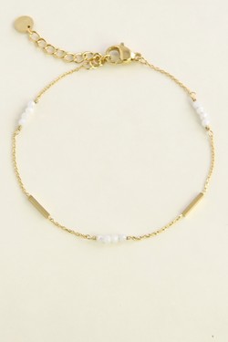 A0876B-N  Parure collier et bracelet dorés en acier inoxydable et pierres naturelles-BLEU FONCÉ