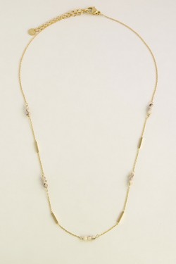 A0876B-N  Parure collier et bracelet dorés en acier inoxydable et pierres naturelles-BLEU FONCÉ