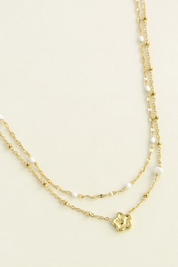 A0835B-N-10 Parure dorée en acier inoxydable avec chaîne émaillée et perles d’eau douce-BLANC