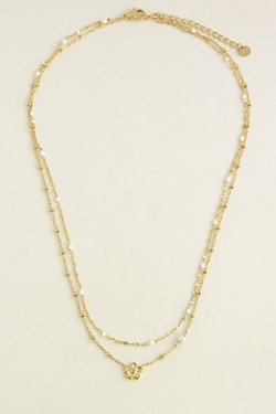 A0835B-N-10 Parure dorée en acier inoxydable avec chaîne émaillée et perles d’eau douce-BLANC