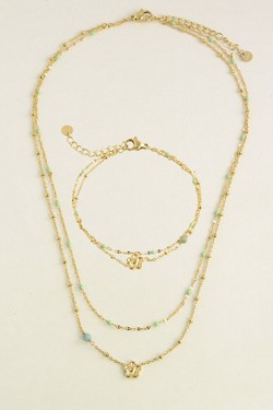 A0835B-N-Parure dorée en acier inoxydable avec chaîne émaillée et pierre naturelle-FUCHSIA