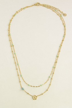 A0835B-N-Parure dorée en acier inoxydable avec chaîne émaillée et pierre naturelle-FUCHSIA
