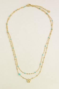 A0835N-Collier doré en acier inoxydable avec chaîne émaillée et pierre naturelle-VERT