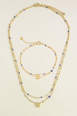 A0835B-Bracelet doré en acier inoxydable avec chaîne émaillée et pierre naturelle-BLEU FONCÉ
